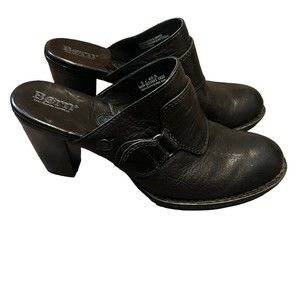 Born Susie Slip On Clog Black Leather Western Size 9 w/ heel EUC